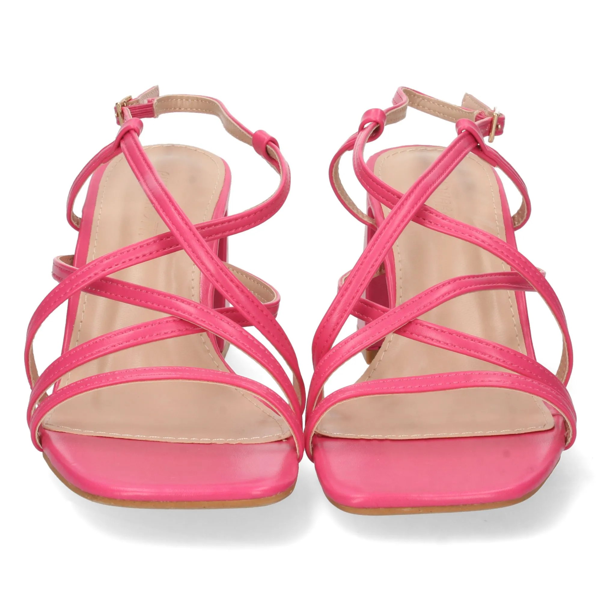 Sandalias de tacón para mujer con pala cruzada color fucsia