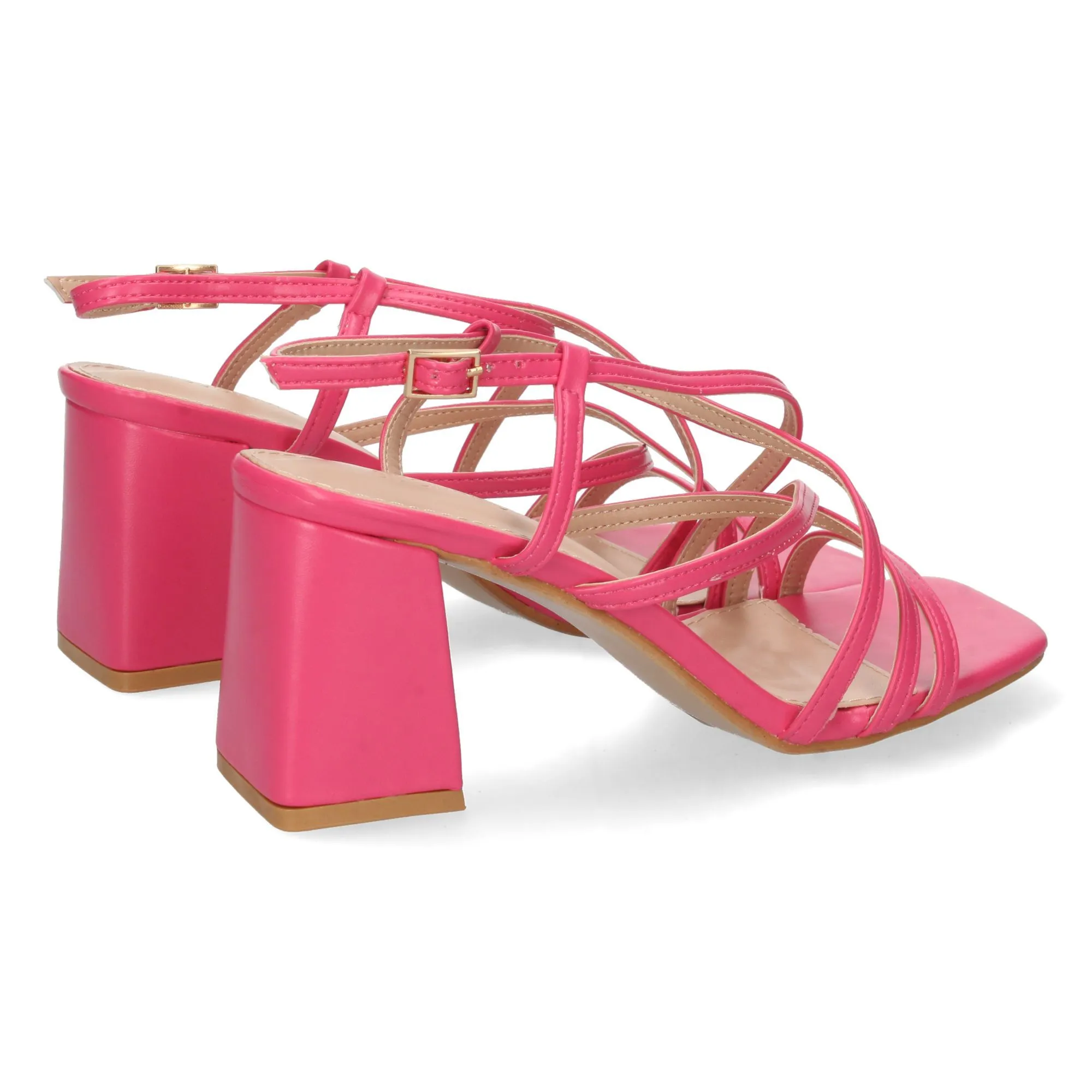 Sandalias de tacón para mujer con pala cruzada color fucsia