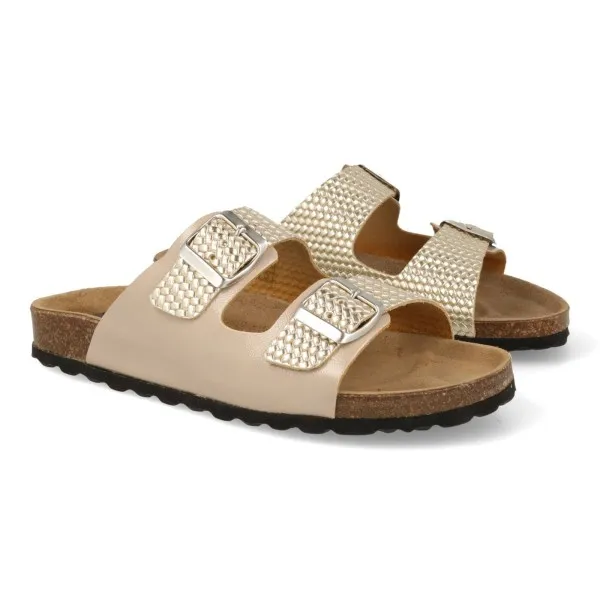 SANDALIAS HEBILLAS MUJER BIO DORADAS MOD. EDNA DO