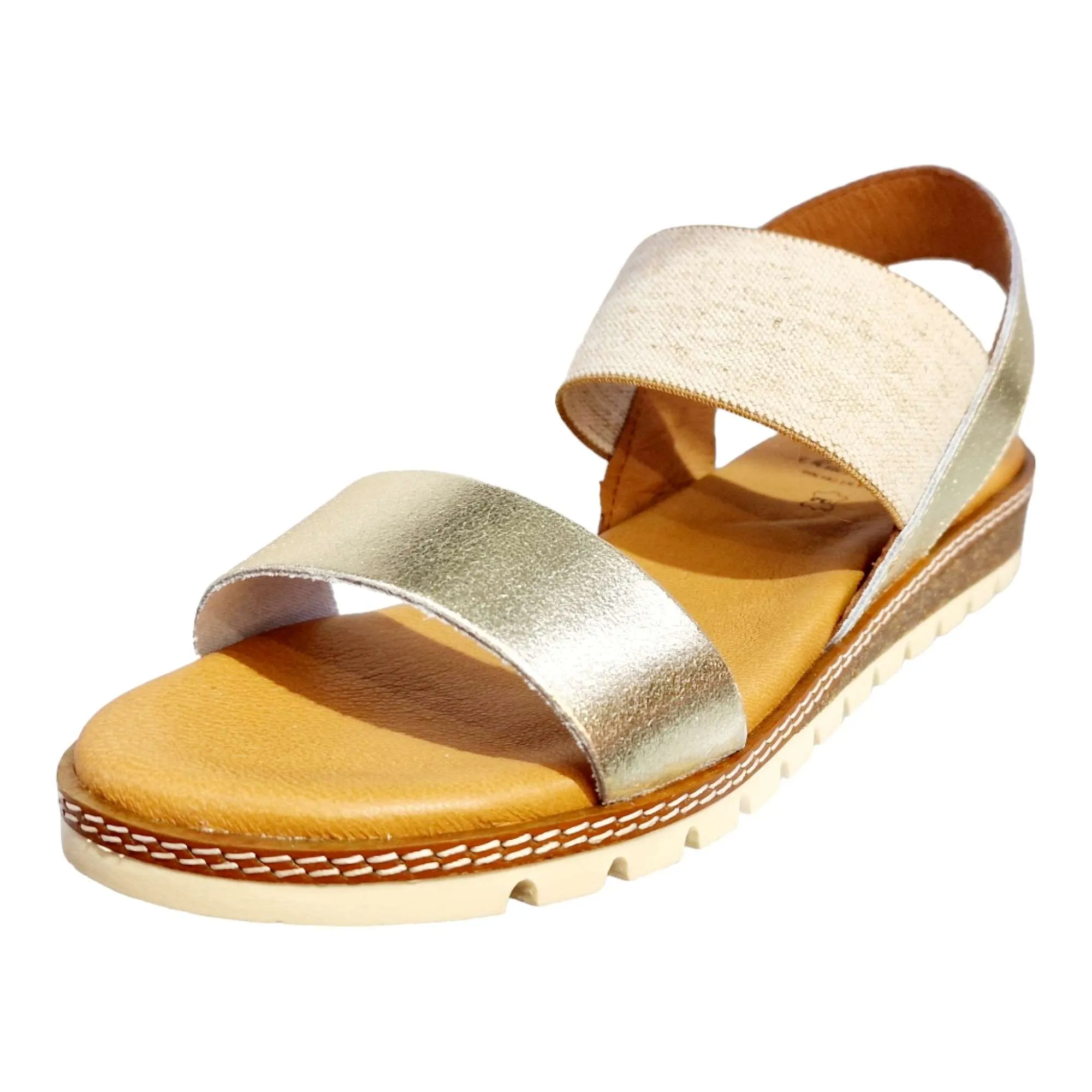 SANDALIAS MUJER CON ELÁSTICO PLANTA DE GEL PLATINO