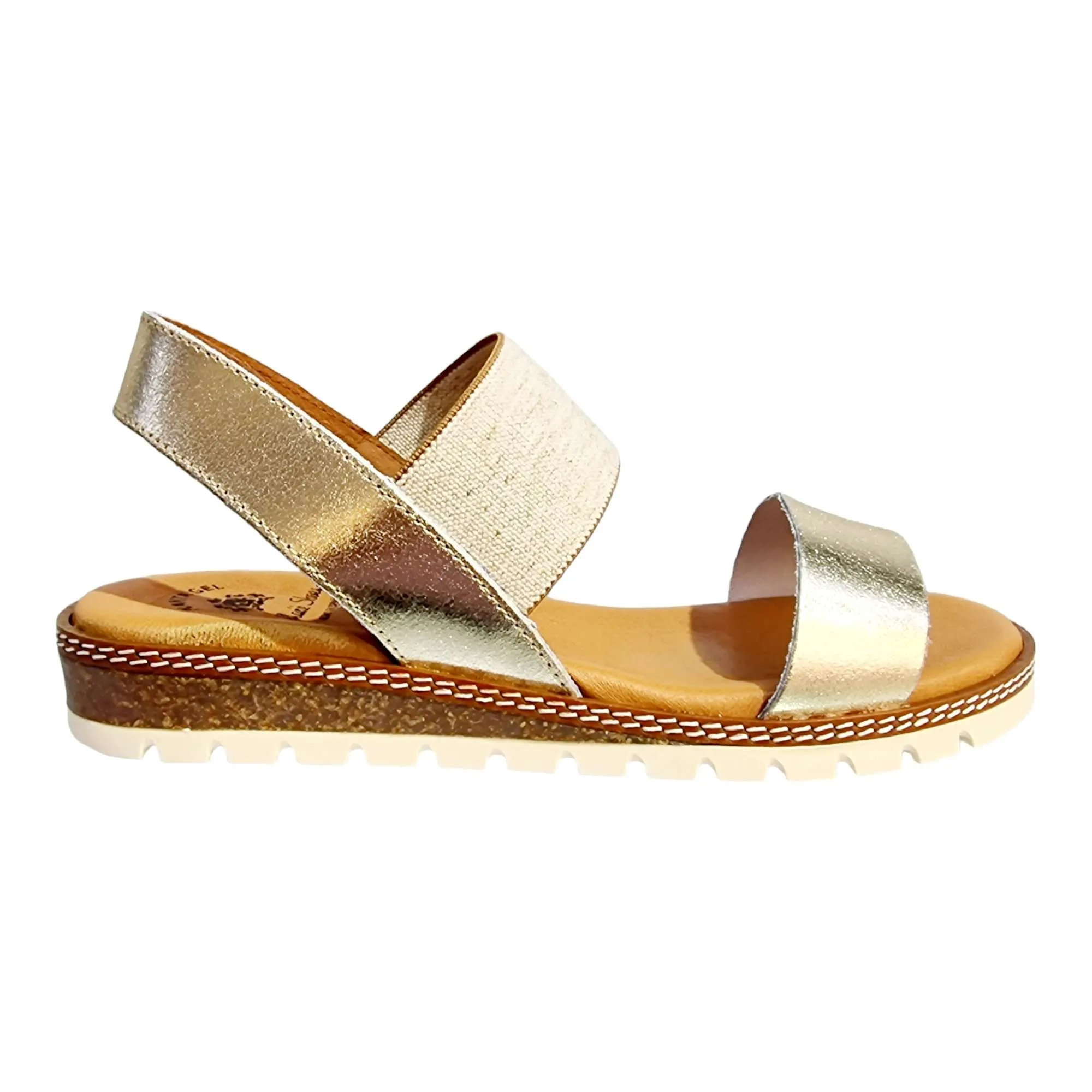 SANDALIAS MUJER CON ELÁSTICO PLANTA DE GEL PLATINO