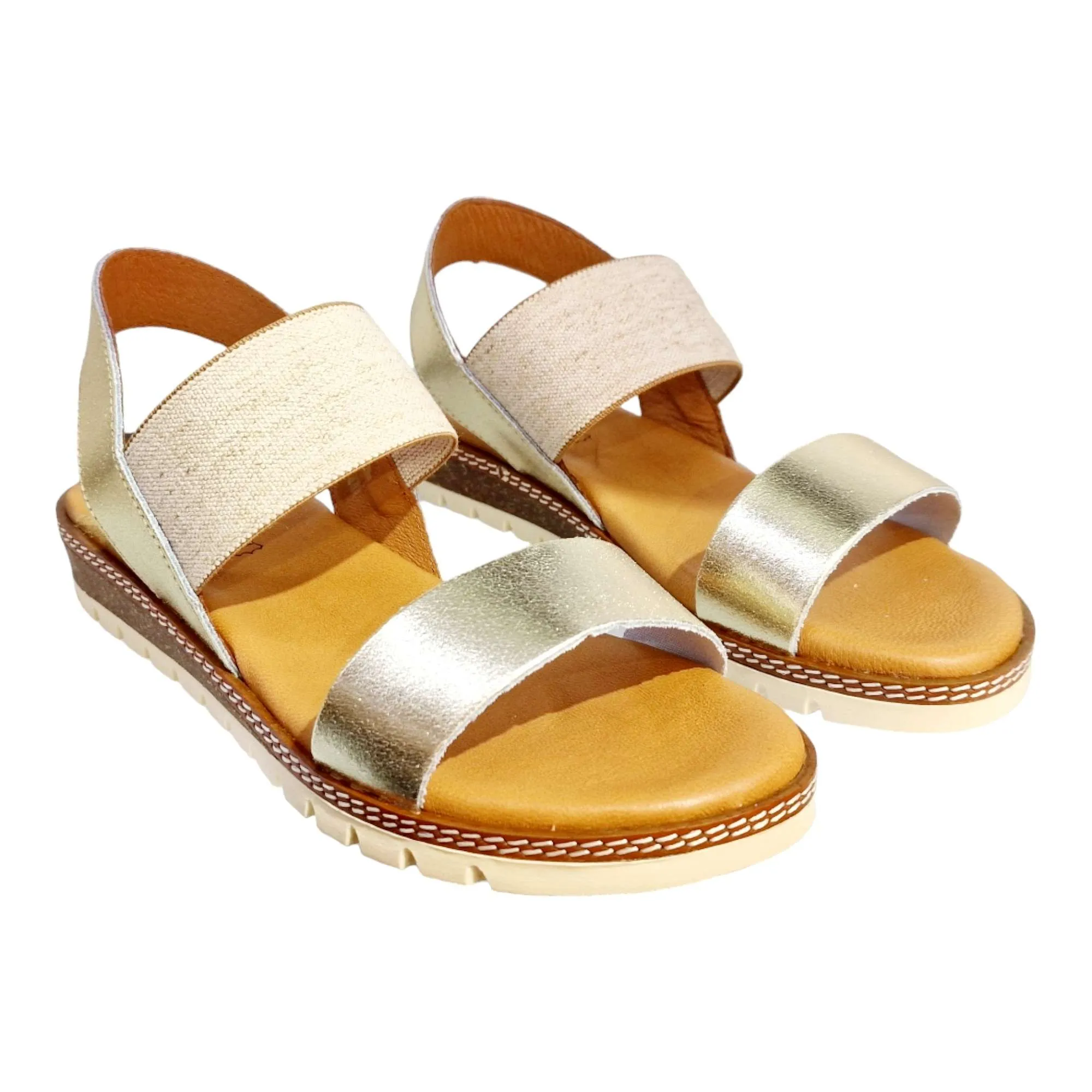 SANDALIAS MUJER CON ELÁSTICO PLANTA DE GEL PLATINO