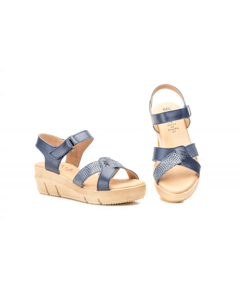 Sandalias Mujer Piel Marino Plata Gel