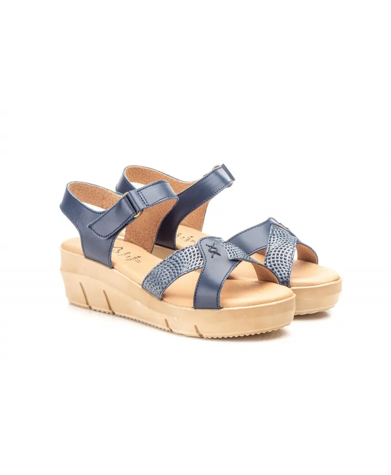 Sandalias Mujer Piel Marino Plata Gel