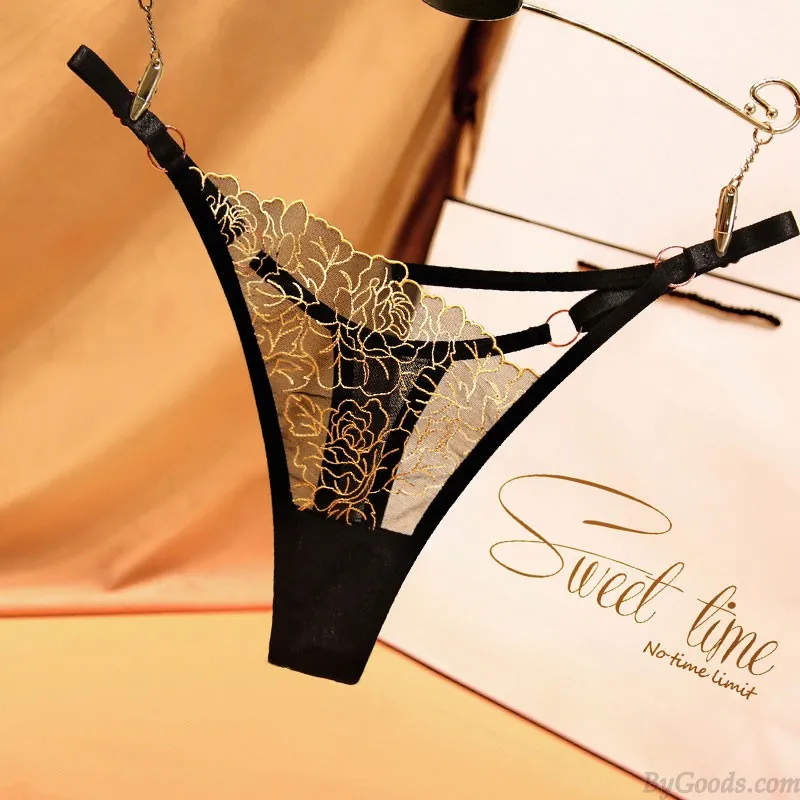 SEXY HOLLOW FLOWER MESH SHEER EMBROIDERY NAUGHTY BRIEFS WOMEN'S UNDERWEAR THONG TBACK LINGERIE UNDERPANTS EROTIC PANTIES