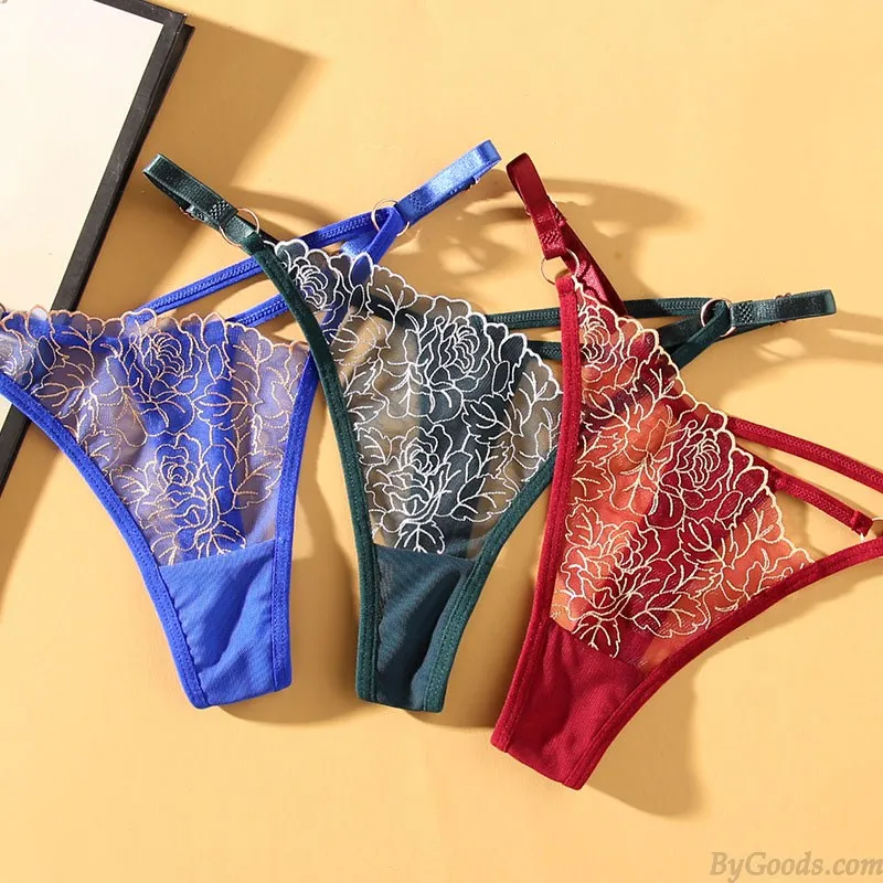 SEXY HOLLOW FLOWER MESH SHEER EMBROIDERY NAUGHTY BRIEFS WOMEN'S UNDERWEAR THONG TBACK LINGERIE UNDERPANTS EROTIC PANTIES