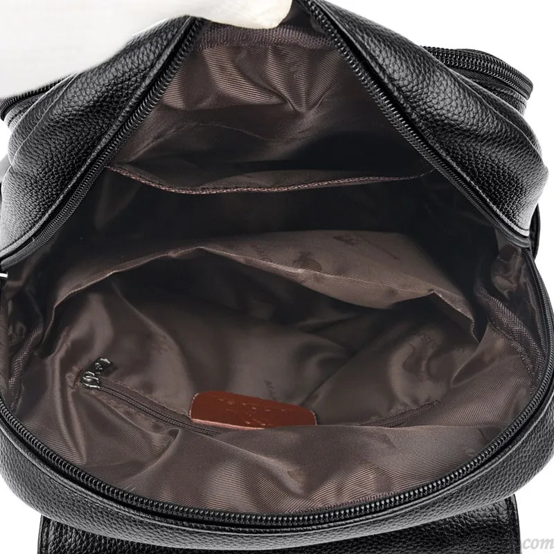 Sheer Kangaroo Grid Metal Ring Buckle Satchel Bags Purse For Women Soft Leather Shopping Backpack 
