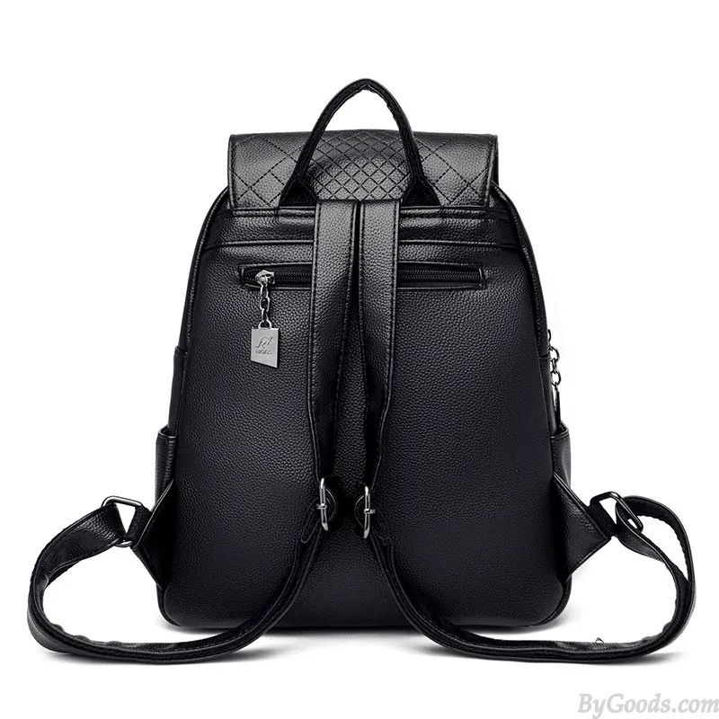 Sheer Kangaroo Grid Metal Ring Buckle Satchel Bags Purse For Women Soft Leather Shopping Backpack 