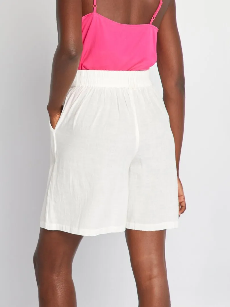 SHORT ANCHO DE LINO  BLANCO