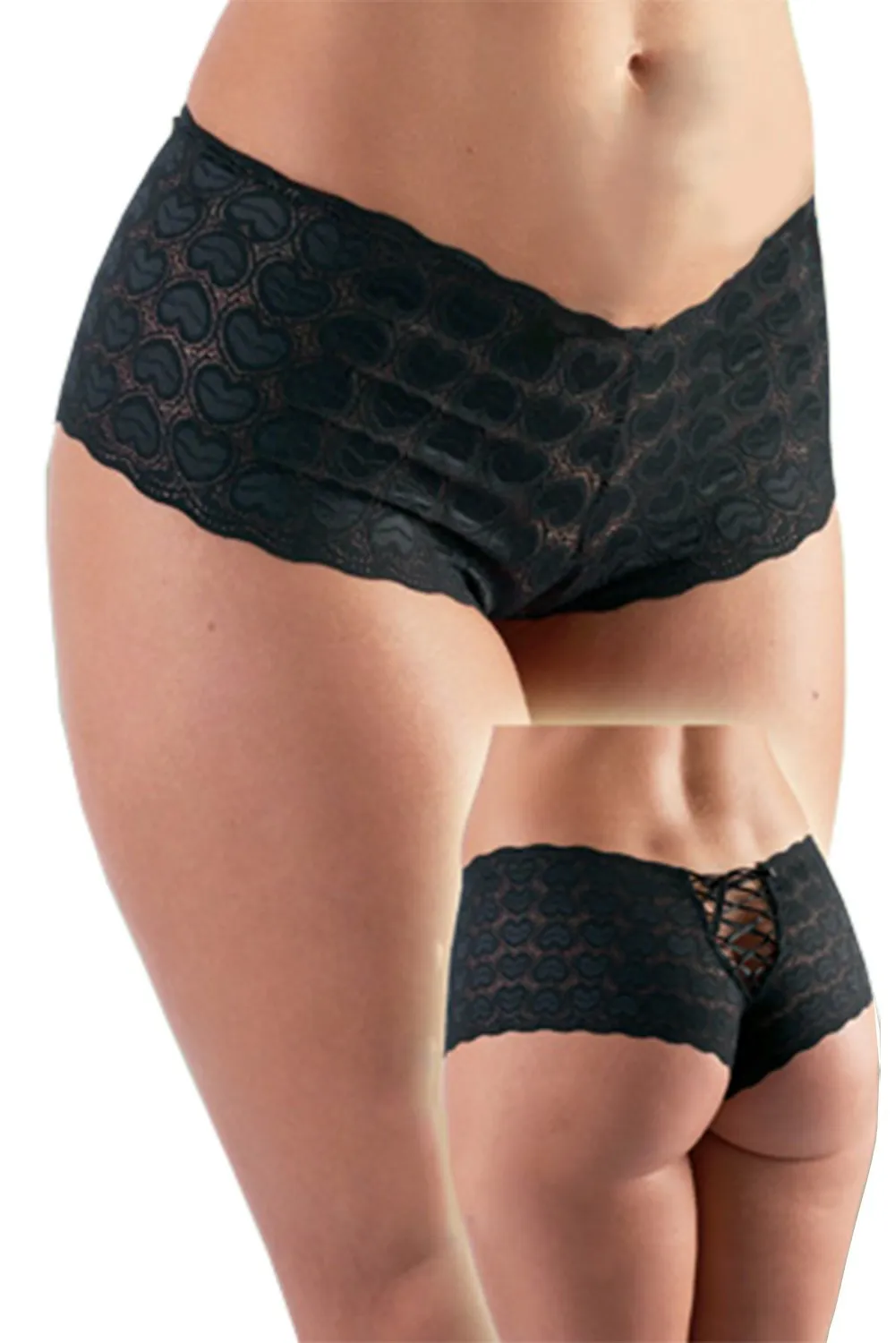 Shorty con estampado de corazones y encajes