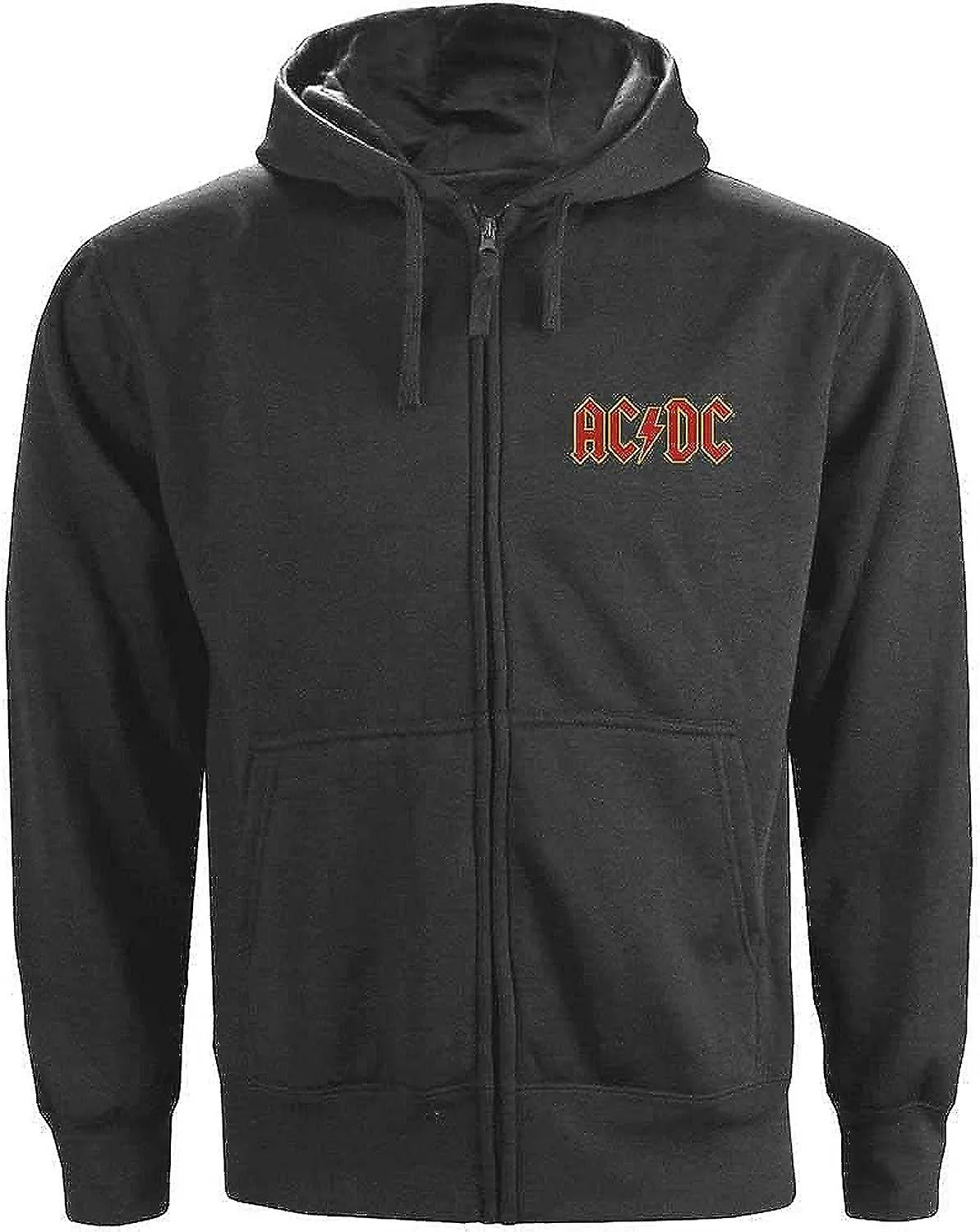 Sudadera con capucha con cremallera y logotipo de AC/DC para hombre (estampado en la espalda) negra