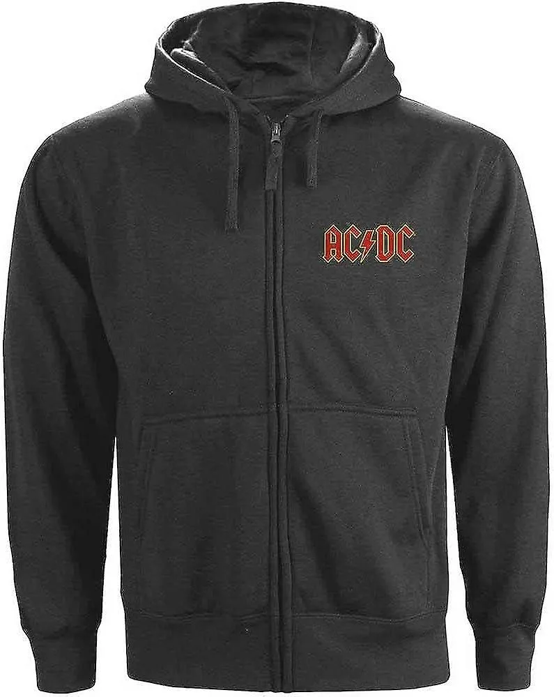 Sudadera con capucha con cremallera y logotipo de AC/DC para hombre (estampado en la espalda) negra