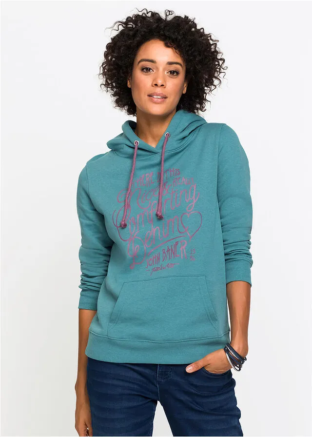 Sudadera con capucha estampada Turquesa mate