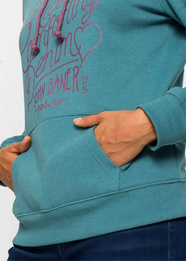 Sudadera con capucha estampada Turquesa mate