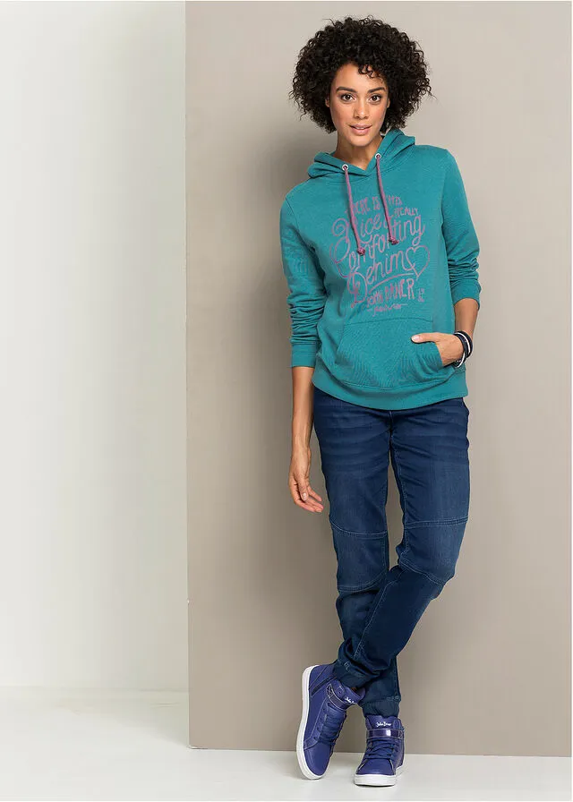 Sudadera con capucha estampada Turquesa mate