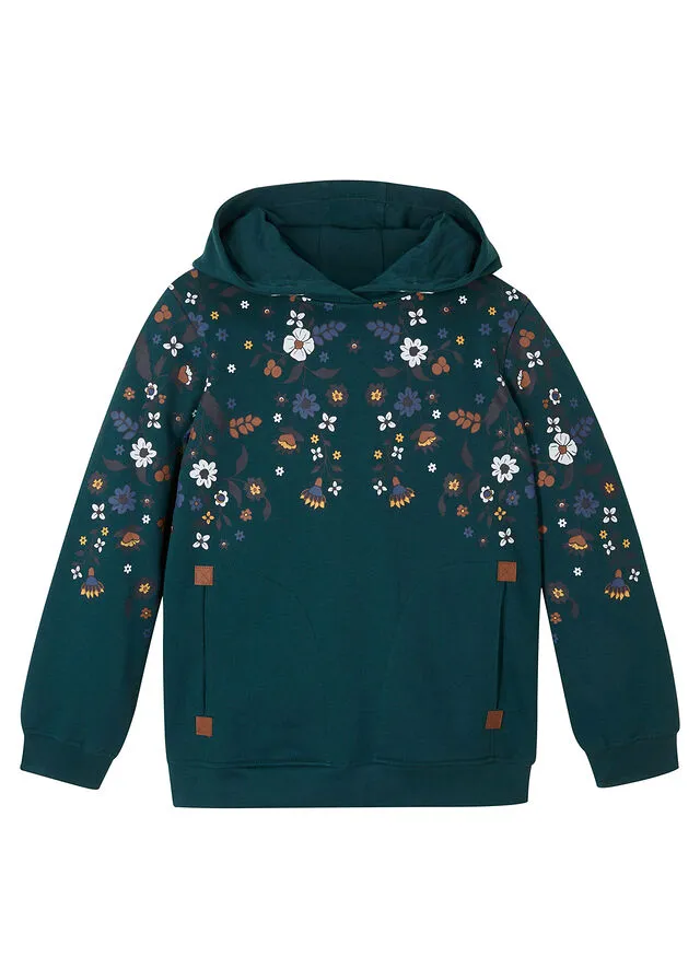 Sudadera con capucha para niñas de algodón orgánico Verde petróleo