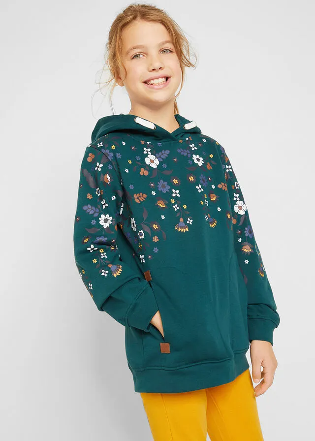 Sudadera con capucha para niñas de algodón orgánico Verde petróleo