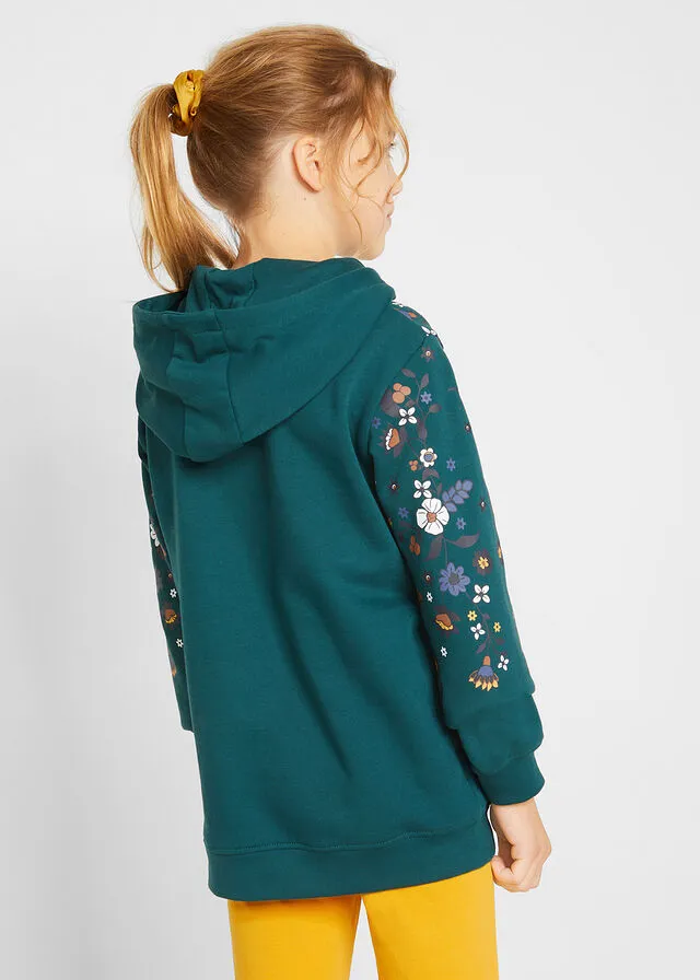 Sudadera con capucha para niñas de algodón orgánico Verde petróleo