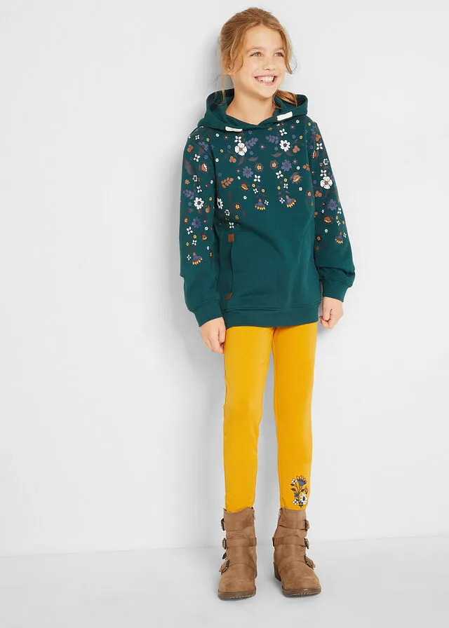 Sudadera con capucha para niñas de algodón orgánico Verde petróleo