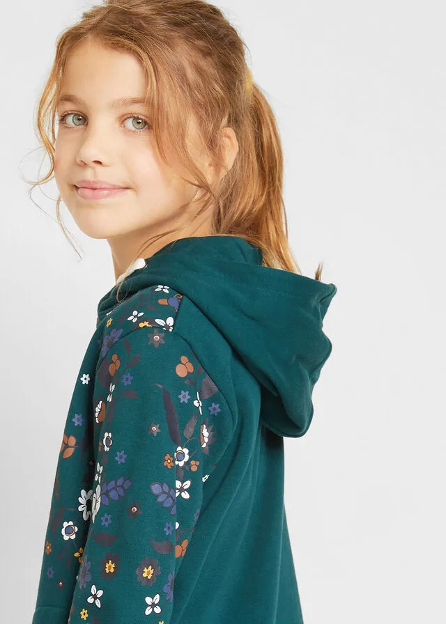 Sudadera con capucha para niñas de algodón orgánico Verde petróleo