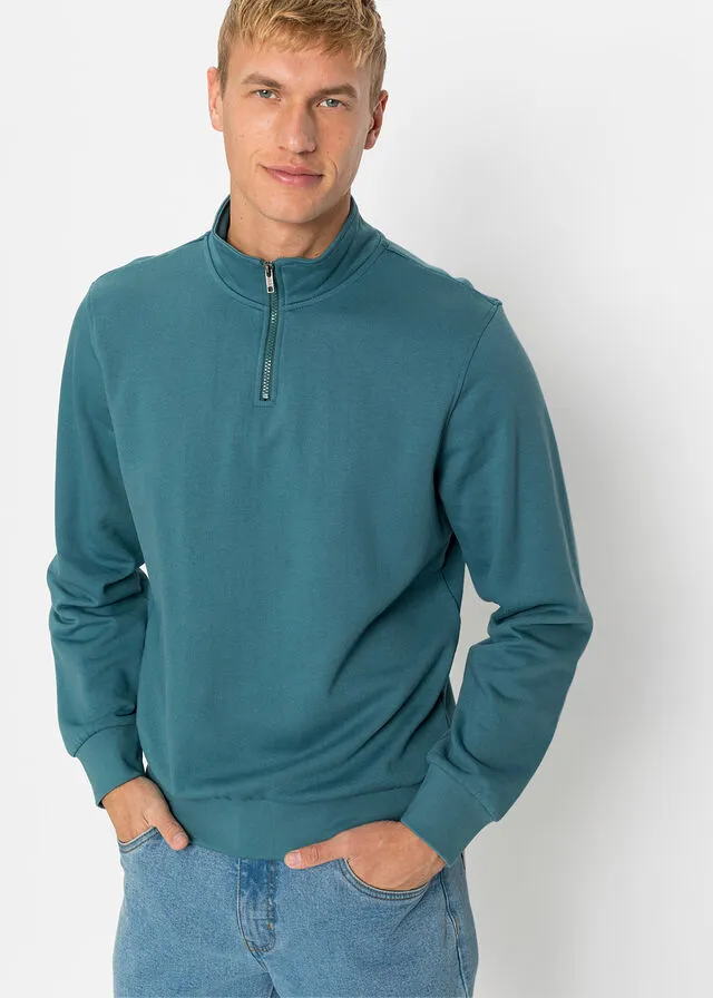 Sudadera con cuello troyer Azul petróleo mate