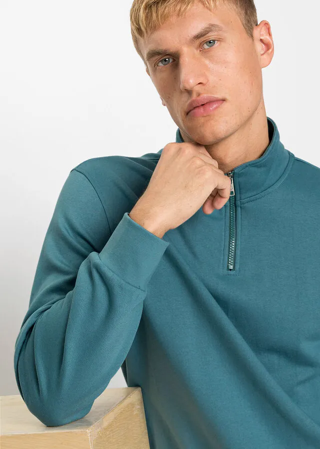 Sudadera con cuello troyer Azul petróleo mate