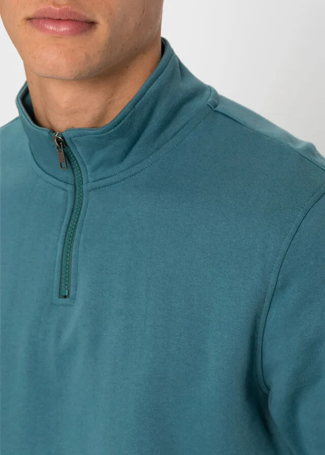 Sudadera con cuello troyer Azul petróleo mate