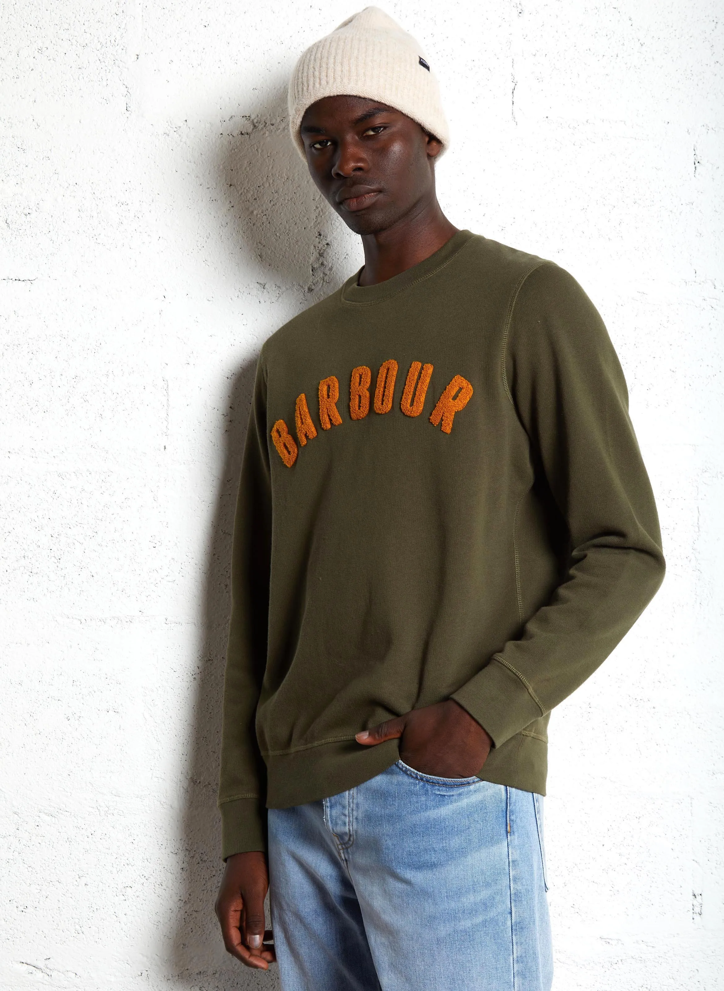 Sudadera de cuello redondo de algodón mezclado en caqui