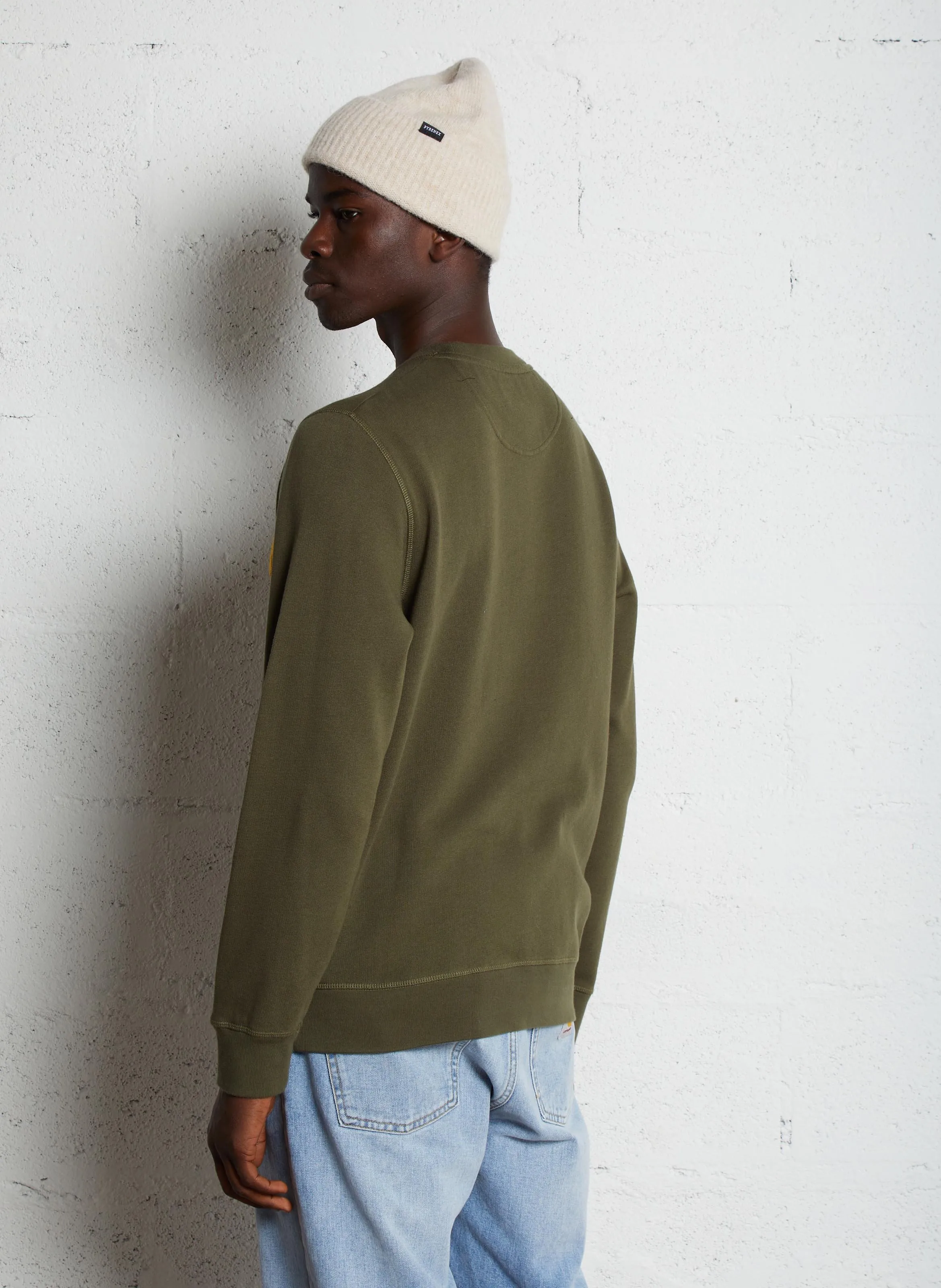 Sudadera de cuello redondo de algodón mezclado en caqui