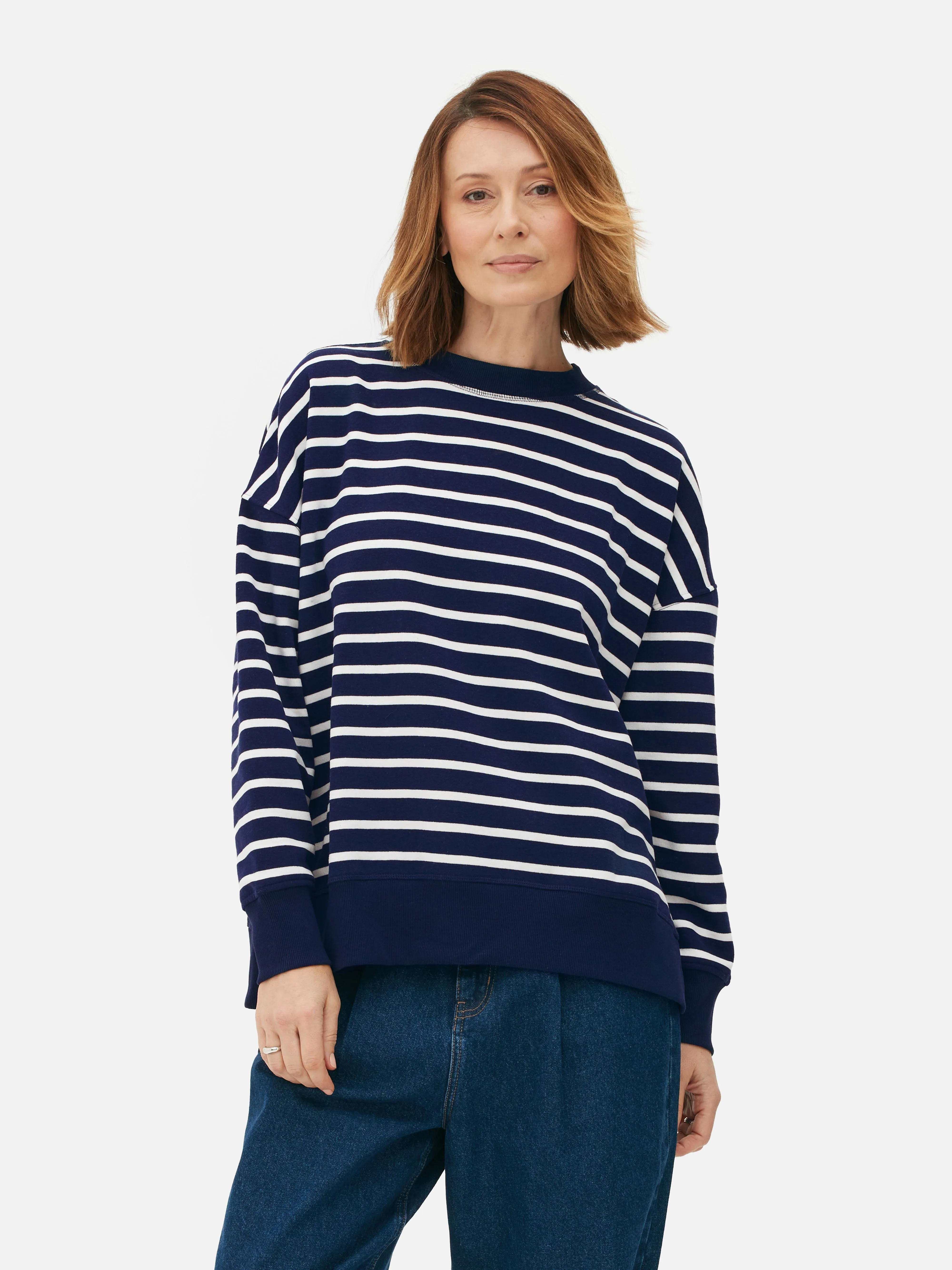Sudadera extragrande con cuello redondo a rayas