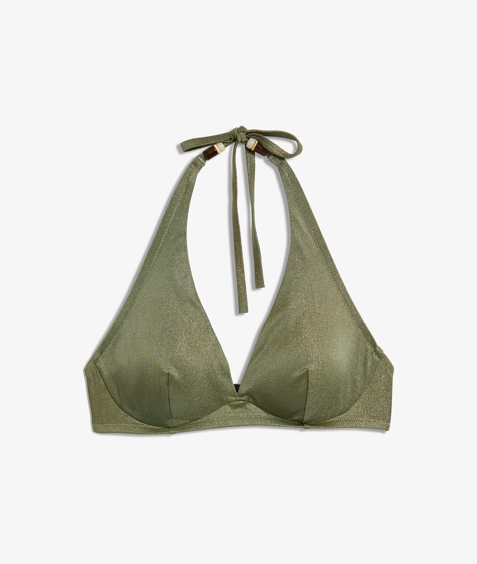 SUJETADOR BIKINI TRIáNGULO CON AROS, TEJIDO IRIDISCENTE. COPA CE IDYLLIQUE KAKI  ETAM