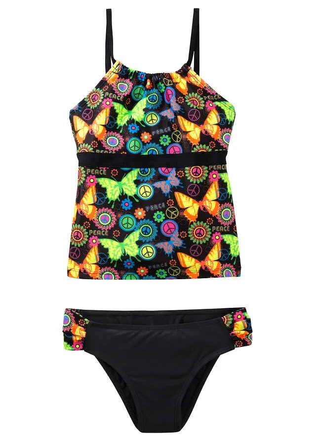 Tankini para niñas (conjunto de 2 piezas) Negro estampado
