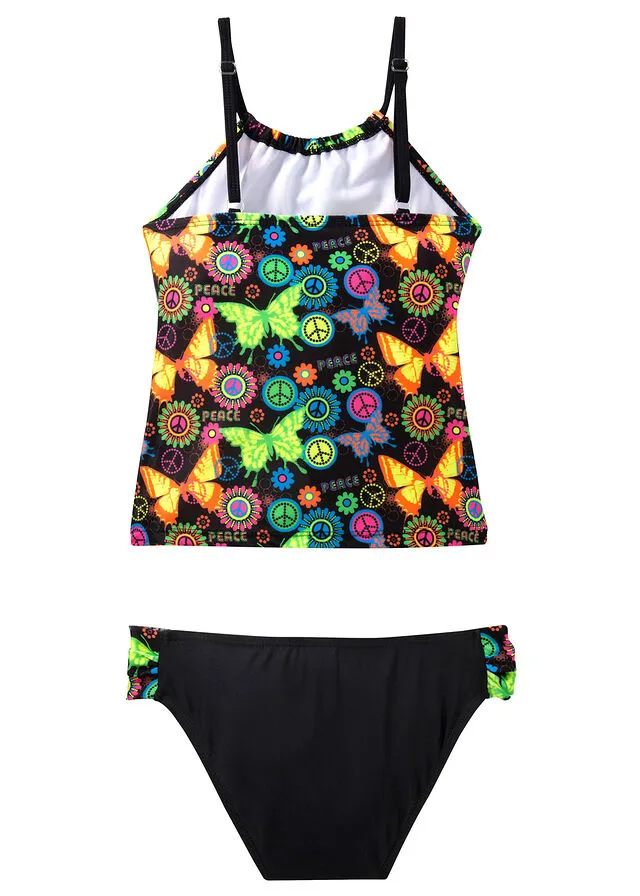 Tankini para niñas (conjunto de 2 piezas) Negro estampado