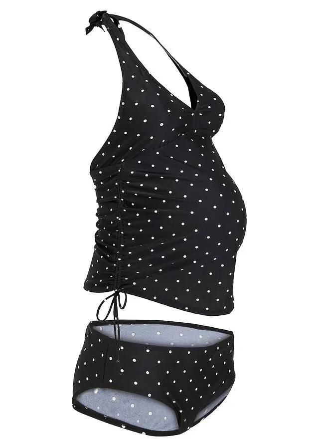 TANKINI PREMAMá (2 PIEZAS) DE POLIAMIDA RECICLADA NEGROBLANCO LANA CON LUNARES