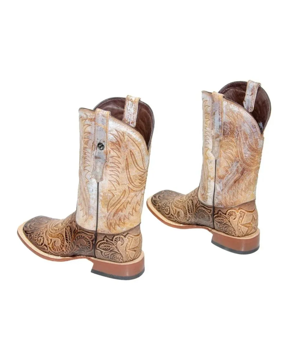 Tanner Mark Men's Hand Tooled Square Toe Boots Mocha