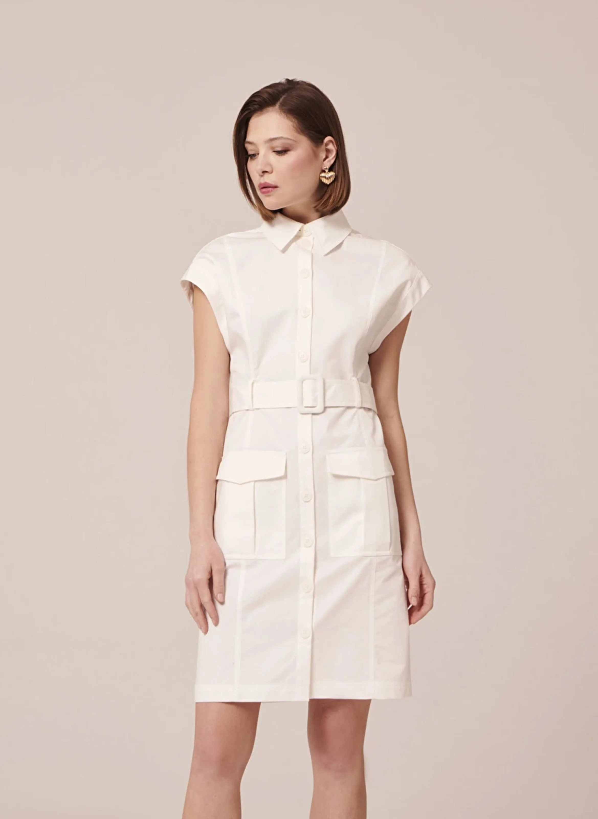 TARA JARMON RAJAH  VESTIDO CAMISERO MIDI DE ALGODóN EN BLANCO