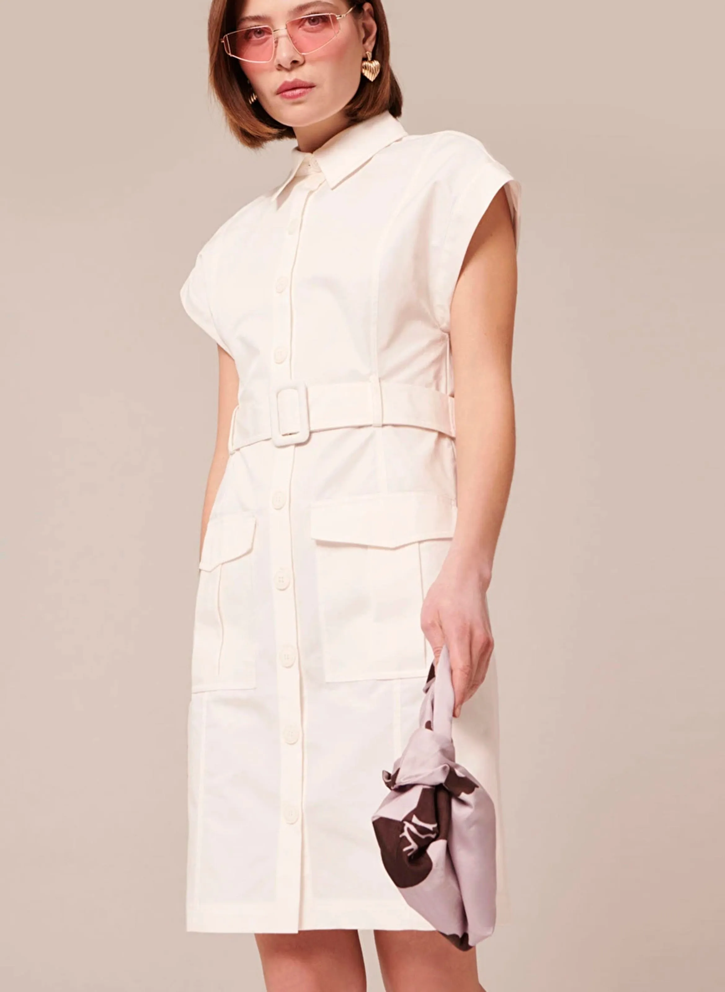 TARA JARMON RAJAH  VESTIDO CAMISERO MIDI DE ALGODóN EN BLANCO