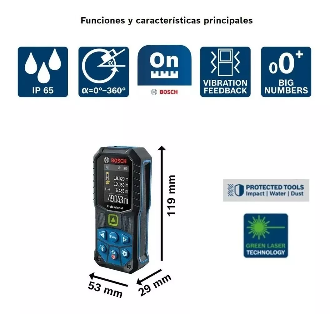 TELéMETRO LáSER VERDE BOSCH GLM 5027 CG BLUETOOTH 0.0550M