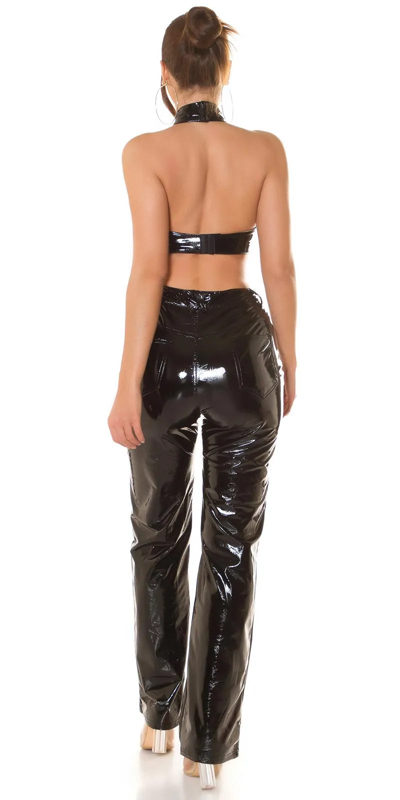 Top crop con cuello latex negro