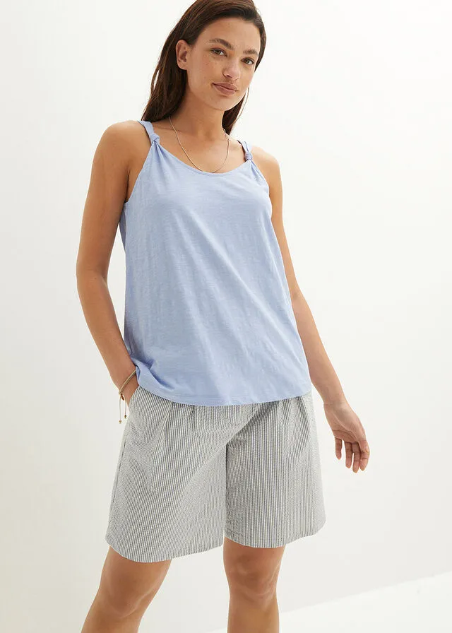 Top de algodón con detalle de nudo Azul perla
