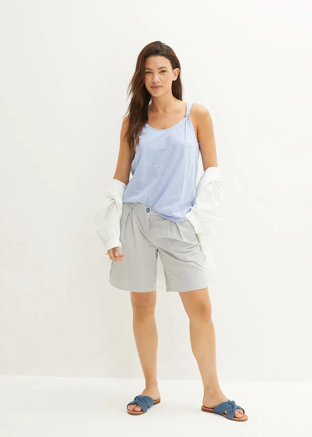 Top de algodón con detalle de nudo Azul perla