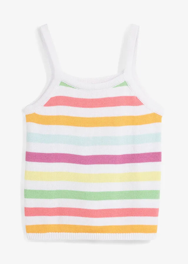 Top de punto con aspecto de ganchillo para niñas Blanco