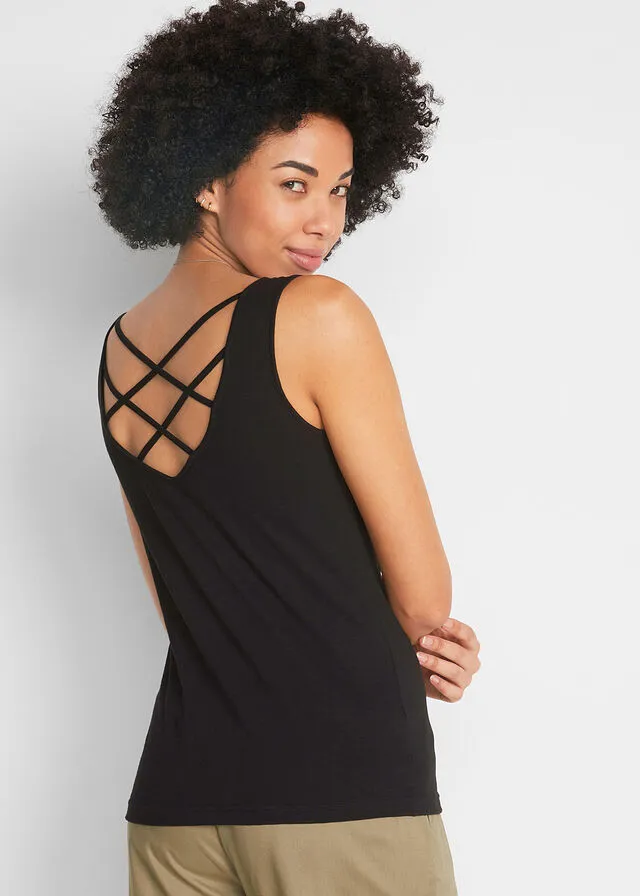 Top de punto con detalle en la espalda Negro