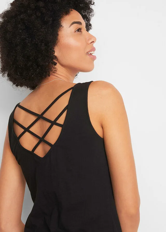 Top de punto con detalle en la espalda Negro