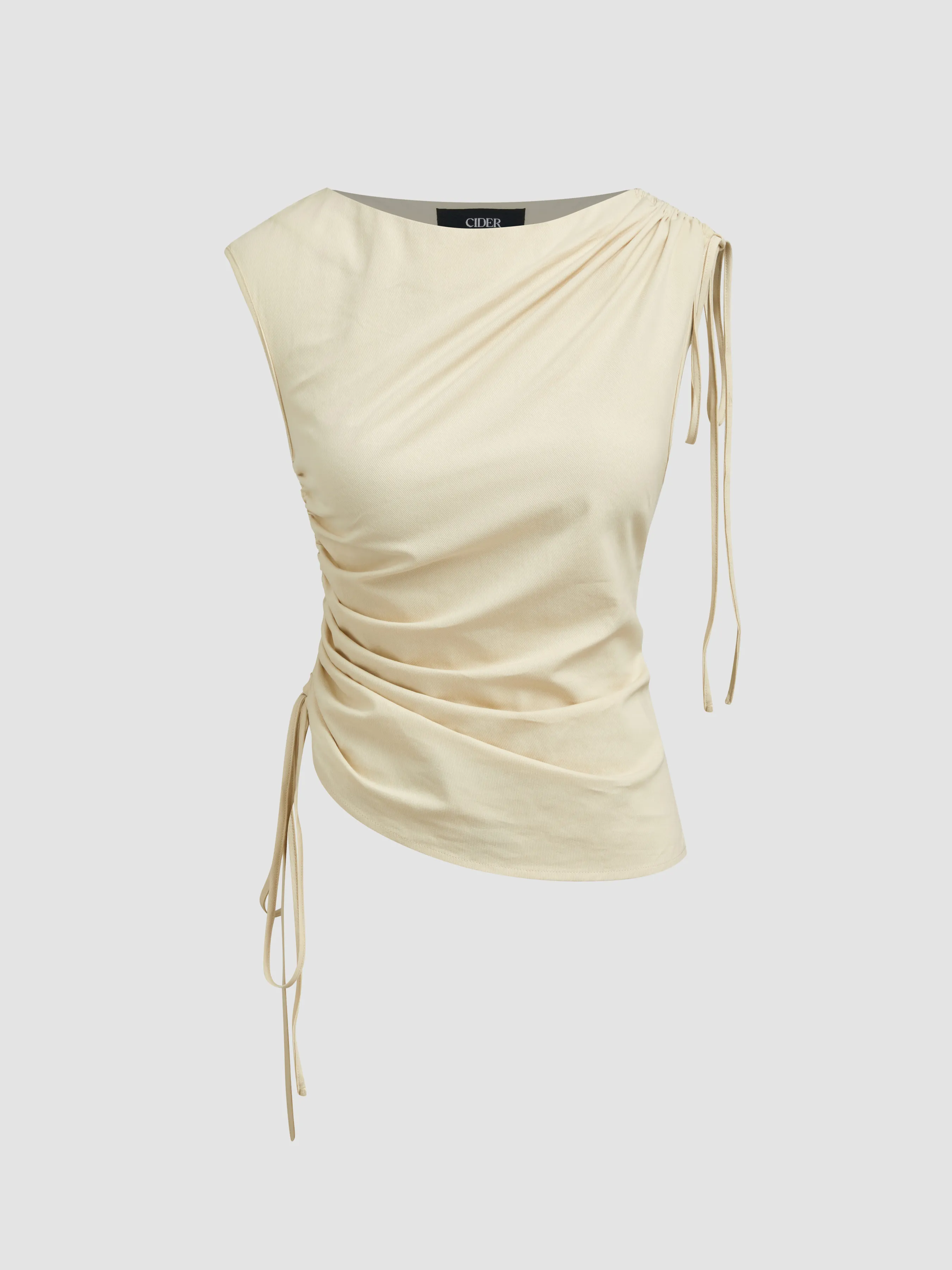 Top de tirantes con cuello barco y fruncido con cordón ajustable