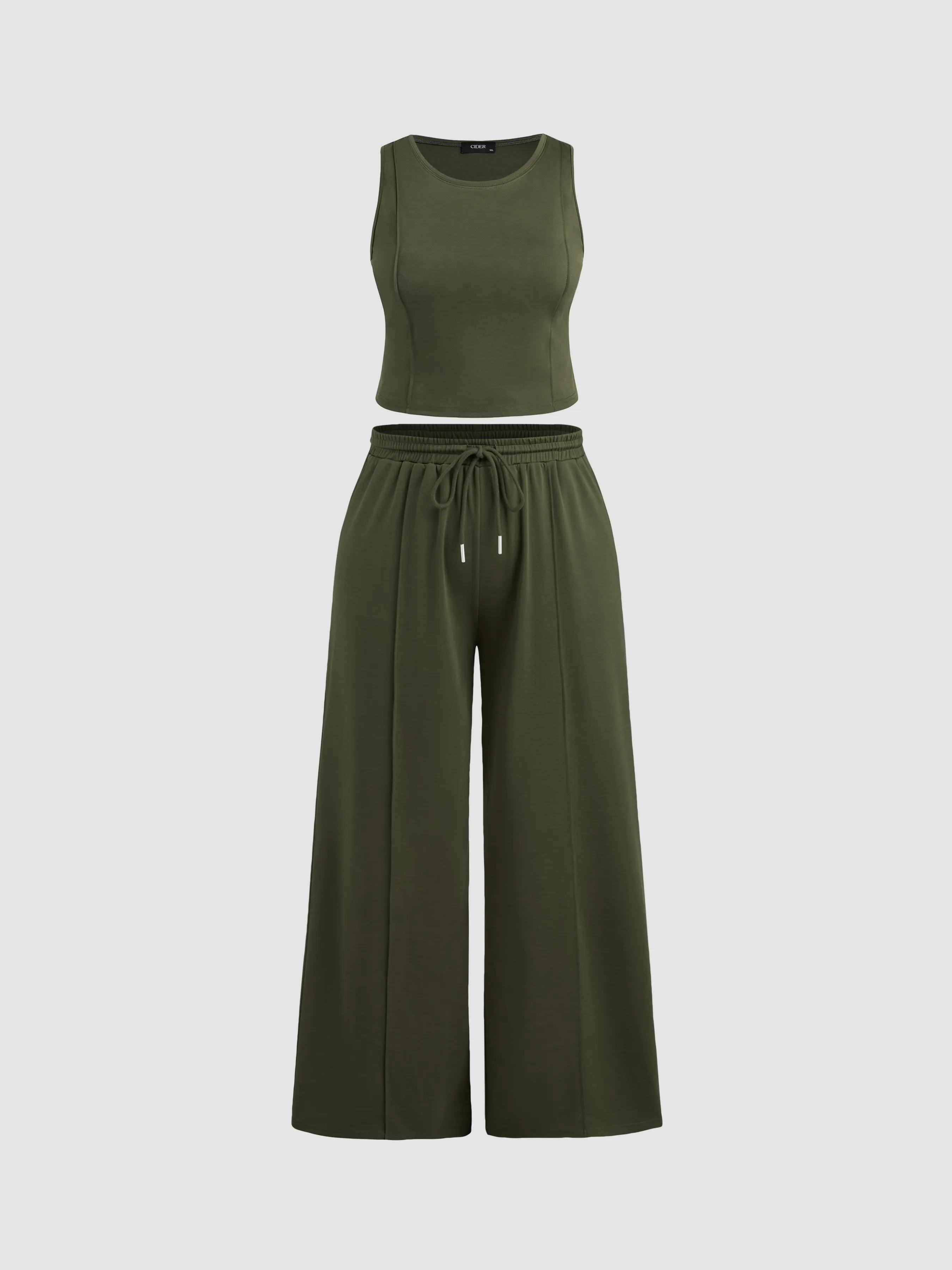  Top de Tirantes con Puntada y Pantalón con Cintura Elástica Curvy