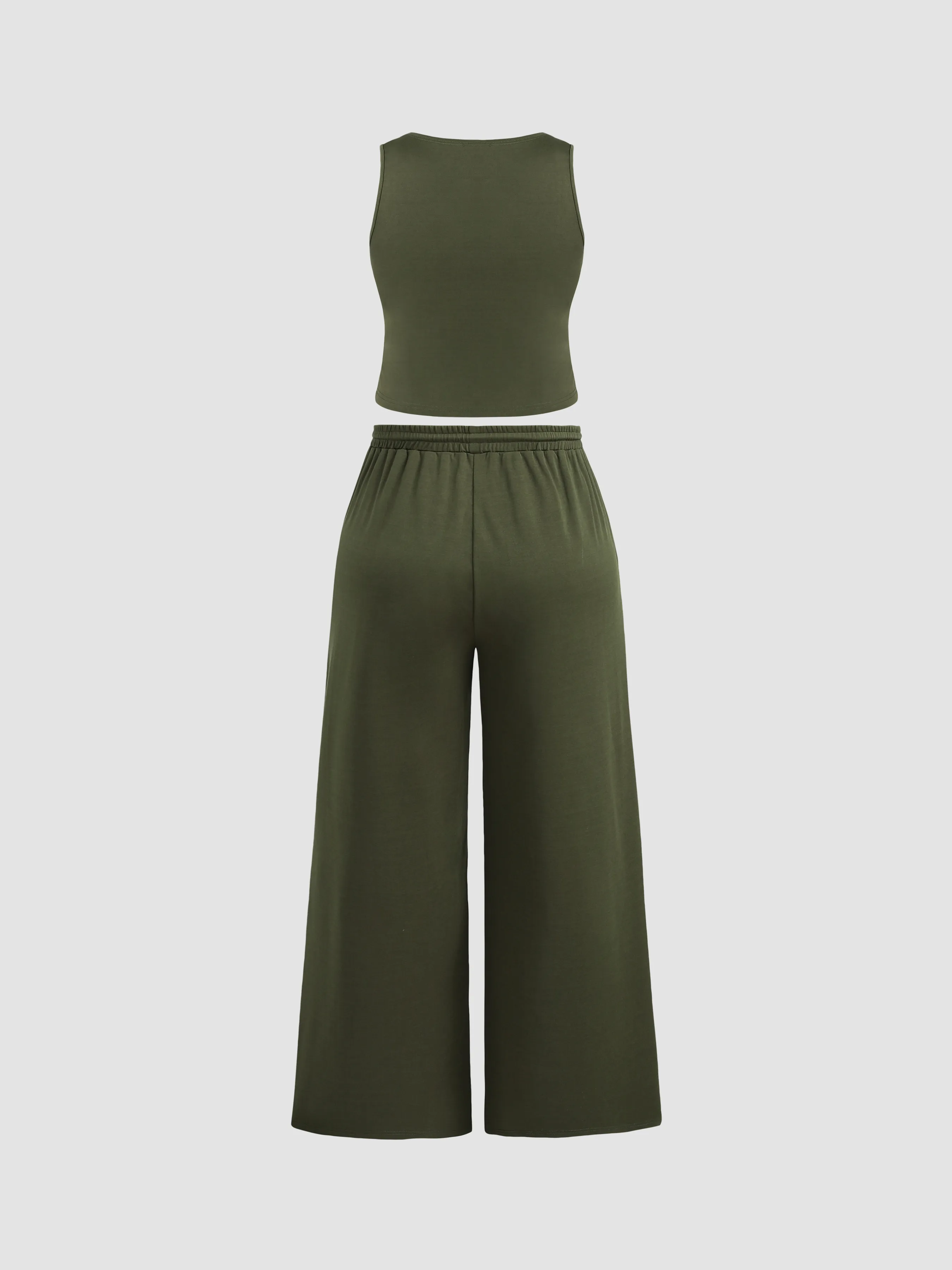  Top de Tirantes con Puntada y Pantalón con Cintura Elástica Curvy