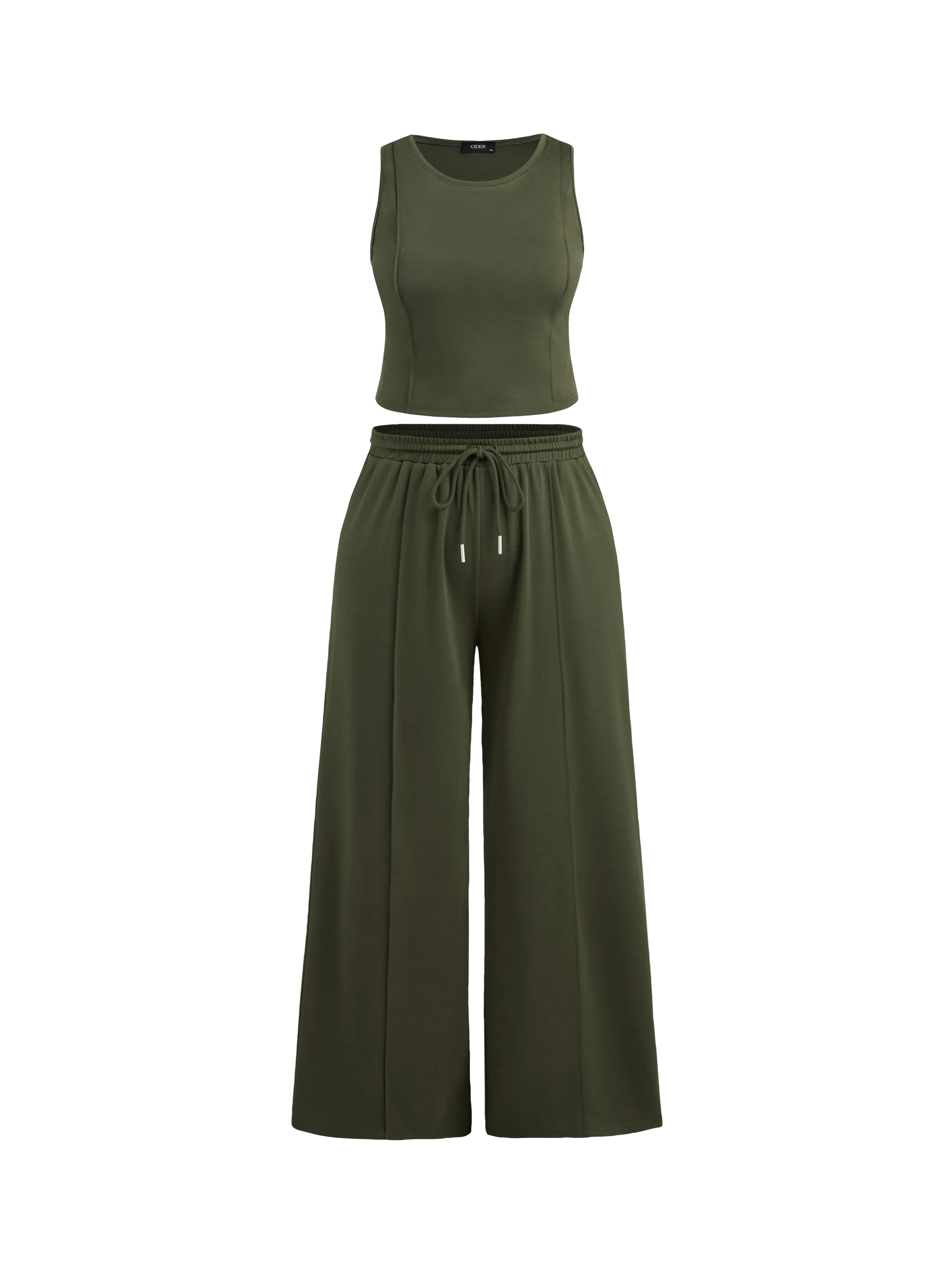  Top de Tirantes con Puntada y Pantalón con Cintura Elástica Curvy