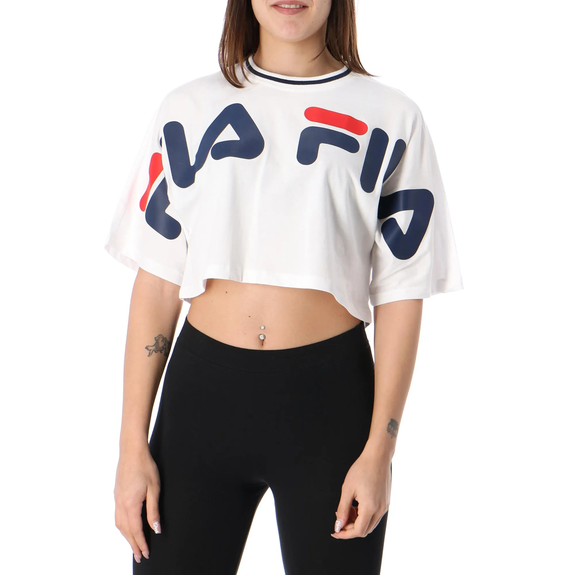 Top manga corta FILA chica Barr Cropped Tee Ref.687497 blanca logo fila pecho