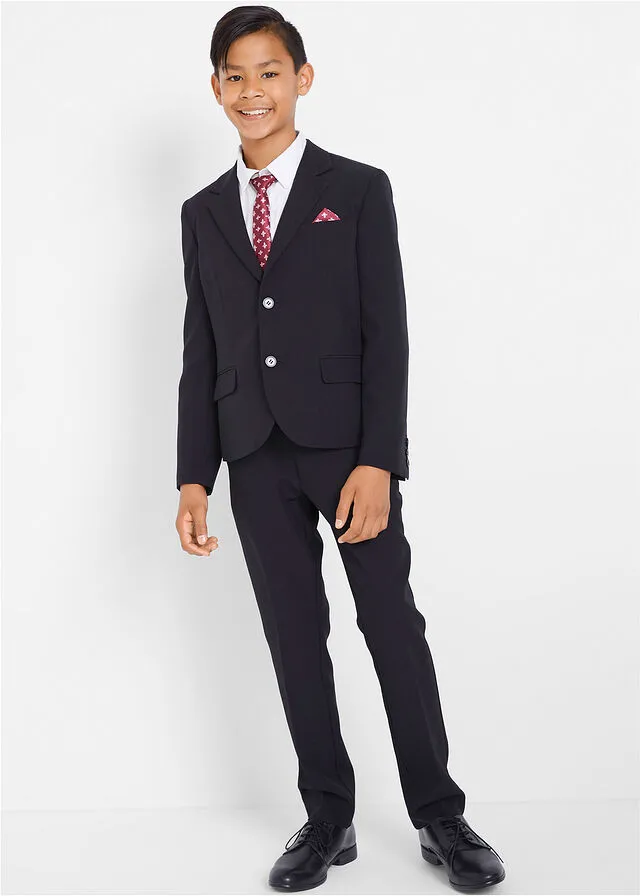 TRAJE + CAMISA + CORBATA PARA NIñOS (4 PIEZAS) NEGROBLANCO